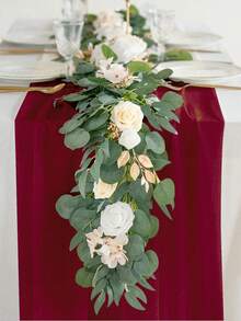 1pc/5pcs Set Burgundy Sheer Table Runner, DIY Sheer Curtain Fabric, Multipurpose For Wedding Party Room Decor, Birthday Decor, Romantic Wedding Ceremony Decor, Table Runner, Outdoor Wedding Decor, Bridal Shower Decor - Burgundy - View 5