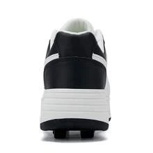 Teenagers' Roller Skates, 4-Wheel Detachable, Boys' Black & White, Multi-Functional Heelys, Ice Skates, All Season, Star Lace-Up Casual Sports Shoes