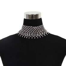 1 pieza Collar elegante y de moda con borla de red de strass plateada - Plateado - Ver 3