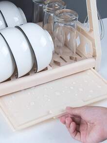 1 Stück schwarzer mehrstöckiger Kunststoff-Geschirrständer mit Abtropfbrett - platzsparende, multifunktionale Aufbewahrung für Küchenutensilien und Geschirr, erhöhtes Regaldesign, Weihnachten