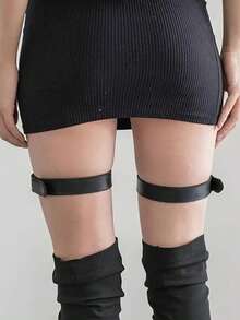 2pcs Women Sexy PU Leather Strap Fashion Gothic Style Thigh Garter Belt Decorative Suspender Thigh Straps Lingerie Stockings