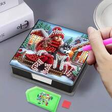 5D Diamant Malerei Set - Weihnachtselement Notizbuch Memo Box - Einzigartiges handgemachtes Geschenk, Diamant Kunst Set, asymmetrische runde Form, einzigartiges handgemachtes Geschenk für Büro und Schreibtisch Zuhause