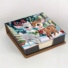 5D Diamant Malerei Set - Weihnachtselement Notizbuch Memo Box - Einzigartiges handgemachtes Geschenk, Diamant Kunst Set, asymmetrische runde Form, einzigartiges handgemachtes Geschenk für Büro und Schreibtisch Zuhause