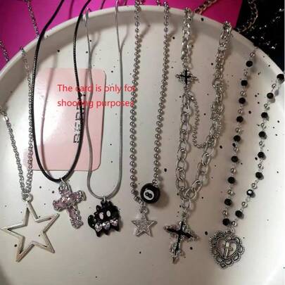 闪亮星星吊坠多层项链 Y2k 女士时尚五角星银色颈链锆石吊坠项链