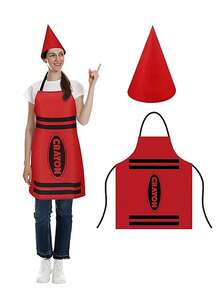 2PCS Colorful Crayon Apron And Funny Gnome Cone Hat Set, Suitable For Adult Costume Party, Halloween Party And Christmas Group Cosplay Outfit, Unisex World Book Day Costume - Multicolor - View 14