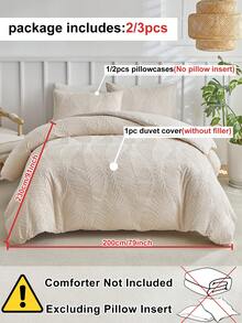 2/3pcs Khaki Leaf Pattern Plush Texture Duvet Cover Set, Bohemian Farmhouse Style Bedding Set, Soft Breathable Vintage Unique Zipper Duvet Cover (1 Duvet Cover + 1/2 Pillow Shams) - Khaki - View 4