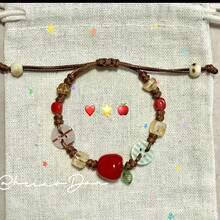 Adjustable Size Ceramic Apple, Planet Bracelet, Fruit, Planet, Button, Starfish, Flower And Other Elements, Ceramic, Flowing Material Combination, Cute Bracelet, Suitable For School Season, Birthday,, New Year And Valentine's Day Gifts, For Family And Friends, Suitable For All Scenarios, Halloween, Outfit Gifts - 紅蘋果 - 查看 9