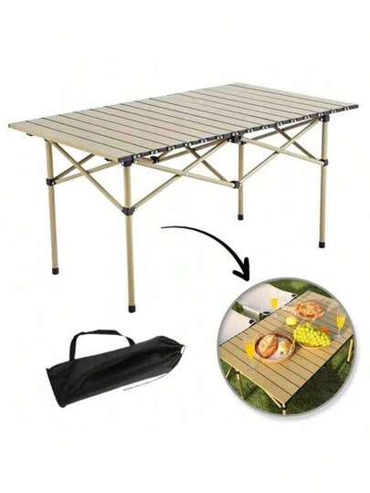 Table de camping pliable et portable | Plateau léger en alliage d'aluminium rayé | Table pliante multifonctionnelle pour pique-niques et barbecues | Structure robuste à croisillons | Table de rangement portable pour les voyages | Table basse pour balcon ou terrasse | Imperméable, antirouille et facile à nettoyer | Installation et démontage rapides | Idéale pour le camping, la randonnée, la pêche et les réunions de famille