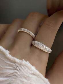 GAGAFEEL 1 chiếc nhẫn đeo tay mỏng có thể điều chỉnh được bằng bạc Sterling S925 thời trang tối giản thanh lịch lấp lánh mờ mở cho phụ nữ làm quà tặng trang sức dự tiệc hàng ngày - Bạc - Xem 2