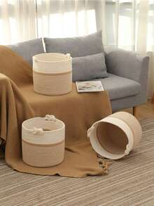 Giỏ đựng đồ lồng vào nhau bằng dây đan lớn, có tay cầm - Giỏ đựng đồ giặt, Giá treo thảm tập yoga, Giỏ đựng chăn, Dùng cho phòng giặt, phòng học, phòng ngủ, phòng khách, phòng chơi game - Nhiều màu - Xem 2