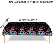 1 pieza Mantel fluorescente de Halloween, Mantel de mesa de Halloween, Mantel desechable de PE de 137*274cm para Halloween, Suministros para fiestas de Halloween, Decoración de Halloween Feliz, Decoración de Halloween Trick or Treat, Decoración de Halloween para exteriores, Decoración de Halloween para la cocina, Decoración del comedor, Decoración del hogar, Recuerdos de fiesta