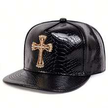 1Piece Men PU Leather Cross Hip Hop Hat Outdoor Adjustable Sunscreen Leisure Hat Spring Autumn Travel Tourism Beach Vacation - 彩色 - 查看 5