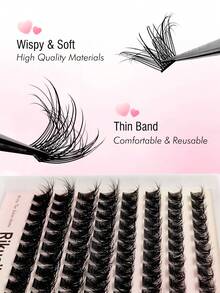 Rikuaild 96pcs D-Curl Hydrating Natural False Eyelashes, 10-16mm Mixed Length, DIY Fluffy Soft Clustered Crossed Lengthening Lashes, Create Natural Makeup Look, Moisturizing Lashes - D - View 3