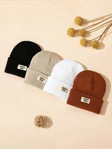 1/2/3/4pcs Thickened Knitted Hat For Kids Winter Warm Casual Ear Ion Fashionable Letter Baby Thermal Lined Knit Cap Autumn Winter - Multicolor - View 13