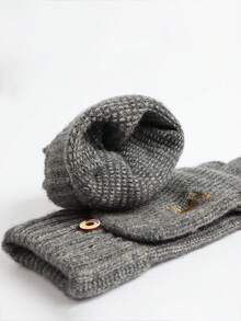 1 par de luvas com dedos à mostra para homens e mulheres, luvas de lã tricotadas com aba para outono e inverno