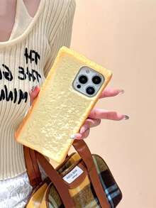 Creative Cute Buttered Toast Design Protective Case Compatible With IPhone 15 Pro Max, 13, 14 Pro, 12 Pro, 14 Plus, 11, Silicone Anti-Drop Phone Cover, Personalized - 黃色 - 查看 2