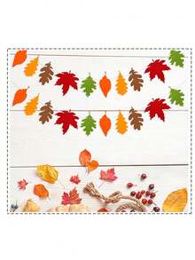 10pcs Rustic Felt Leaf Wreaths, Maple Leaf Garland Banners, Suitable For Thanksgiving & Christmas Decor, Thanksgiving Party Decorations, Autumn Harvest Festival Farmhouse Decor Banners, Perfect For Fireplace Mantel & Home Decor Hanging Banners, Autumn Holiday Gathering Family Atmosphere Decorations