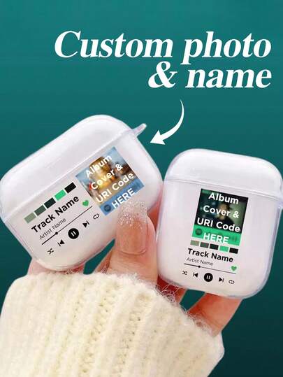 1pc Customized Bluetooth Transparent Earphone Case, Customizable Music Player With Song Title, Artist Name And Photo Personalization, Fashionable Soft TPU Earphone Box With Cute Text Design, Compatible With 1/2/3/4 Pro/Pro2