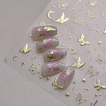 Goldfish Nail Art Stickers Sparkly Koi Fish Nail Stickers 5D Embossed Koi Lotus Leaf Chinese Style Manicure Decals Accessories Shell Light Goldfish Adhesive Slider For Women DIY Nail Art Decorations-735015 - 金蝴蝶 - 查看 4