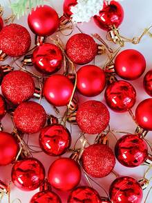 24 piezas Adornos de bolas de Navidad rojas, decoraciones de árbol de Navidad, adornos colgantes para fiestas navideñas para coronas, guirnaldas y árboles interiores/exteriores, bolas de árbol de Navidad rojas, adornos con diseño pre-enhebrado, decoración navideña festiva para fiestas navideñas, coronas, guirnaldas, decoración de Navidad