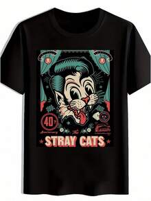 Man Men Vintage Rock Band Graphic T-Shirt STRAY CATS Retro Punk Design With Bold Lettering Cartoon Cat Print Black Short Sleeve Round Neck Summer Tee Machine Washable For Concerts Festivals Beach Casual Wear Rock Band T Shirts Music Fan Apparel Comfortable Fit Shirt Concert Outfit Durable Material Unisex Apparel Festival Goers Men Size S-3XL - màu đen - Xem 2