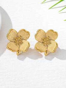 1 对时尚、优雅、迷人的四叶花瓣耳钉，适合女性日常佩戴 - 金色 - 查看 3