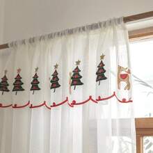 Cortinas transparentes com padrão bordado de Natal, 2 peças - Decoração sazonal de feriados e inverno para sala de estar, quarto, escritório - Design de cortina tudo-em-um - Fácil de cuidar, bolso para haste