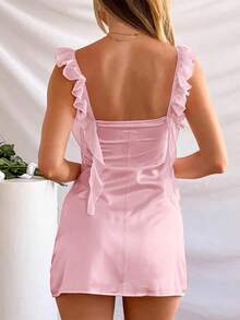 Bow Design Satin Fabric Sexy Backless Slim Fit Wrap Dress, Party Dress, For Cocktail - Pink - View 3