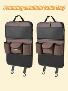 1pc Car Seat Back Storage Organizer Rack, Foldable Tray - Multifunctional Car Storage Box, Large Capacity Organizer Bag, Adjustable Straps, Easy Installation, Extendable Bottom, Various Storage Options, Keeps Car Interior Tidy And Durable, Easy To Clean