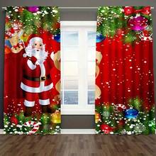 2 pezzi Tende con motivo di Babbo Natale, decorazioni natalizie, decorazioni per la stanza, decorazioni per finestre, tende in poliestere - Eleganti decorazioni per la casa per il soggiorno e l'ufficio - Facili da appendere e mantenere, decorazioni natalizie per la casa - Multicolore - Visualizzare 1