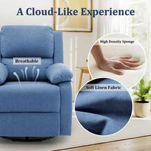 KORSER Recliner Chair, 360 Swivel Rocker Chair For Adults, Small Rocking Recliner Chair For Small Spaces, Upholstered Fabric Glider Recliner Nursery Chair With Side Pockets For Living Room, Nursery,Multiple Colors - 藍色 - 查看 5