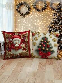 4 piezas Fundas de cojín con estampado 2D de árbol de Navidad, Papá Noel y renos de muñeco de nieve, decoración festiva para sofá, cama, coche, sala de estar y hogar, adecuado para decoración de granja, fiesta de invierno, regalos de Navidad (no incluye relleno)