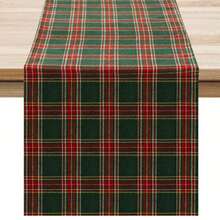 1 peça de caminho de mesa com decoração de Natal, jogos americanos xadrez xadrez de Natal, toalhas de mesa xadrez laváveis e resistentes a xadrez, perfeitas para decoração de cozinha e casa, decorações de mesa de Natal para ambientes internos - Multicolorido - Ver 5
