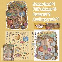 3 arkusze naklejek z miniaturowymi krajobrazami + 1 arkusz tektury z motywem sceny, odpowiednie do scrapbookingu, planera, rękodzieła, dużych rozmiarów - Wielokolorowe - Zobacz 7