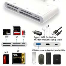 huaxunyuan 9-In-1 USB OTG Card With SD/TF, CF, XD Slots And Charging Ports - Compatible With Smartphones, Tablets, USB-C And Type-C Devices, Hard Drive Support, Compact Design For Portable Use, Device Charging Station | Compact Card Reader | Multifunction Adapter, Phone Card Reader