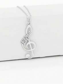 Personalized Music Note Necklace With Name - Stainless Steel Treble Clef Pendant, Suitable For Everyday Wear And Parties, Customized Music Necklace Gift, Classic Design, Exquisite Craftsmanship - Multicolor - View 4