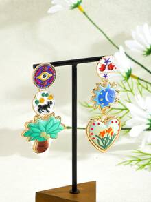 Bộ 4 khuyên tai hình cây cọ và hoa bằng nhựa, khuyên tai và vòng cổ hình hoa cổ điển Bohemian, vòng cổ mặt dây chuyền bằng nhựa nhiều màu, phù hợp cho trang phục hàng ngày, kỳ nghỉ, tiệc tối, trang sức thanh lịch của phụ nữ (Vị trí mặt dây chuyền ngẫu nhiên) - nhiều màu - Xem 8