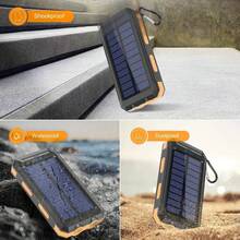 Solar Power Bank With Built-In Flashlight, Compass, And Automatic Output Adjustment Function. Waterproof, Dustproof, And Shockproof, Suitable For Camping, Hiking, Fishing, And Cycling. - Black - View 4