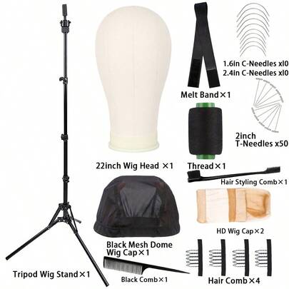 Wig Stand With Head 63 Inches, Wig Head Stand With 22 Inches Mannequin Head, Height Adjustable Metal Tripod Wig Stand, Manikin Head Set For Wigs Display Making Hair Weave And Styling
