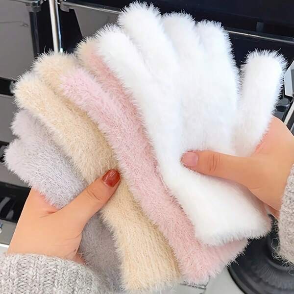 Guantes de invierno cálidos para mujer - Guantes cómodos y elásticos de dedo completo compatibles con pantalla táctil, de unicolor