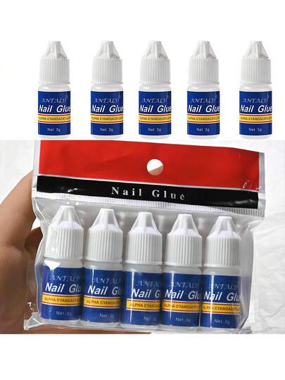 5支装专业美甲胶水，强力粘合剂，速干美甲胶水