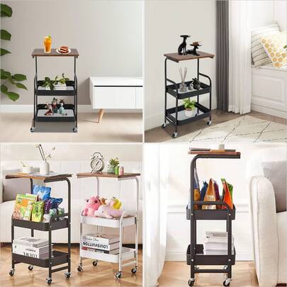 Black Utility Cart 43x30x79cm - Sturdy Storage And Transport Solution, Utility Carts, High-Quality, Suitable For Offices, Bedrooms, Bathrooms, Kitchens, Laundry Rooms, Storage Rooms, Studios, Classrooms, And Craft Areas For Storing Daily Supplies, Tools, Spices, Carbon Steel, Black