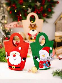 1PC Christmas Candy Bag With Festival Cartoon Design - Santa Claus Handbag, Festival Candy And Apple Bag Supplies, Portable Women's Festival Shopping Bag, Party Gifts For Festival Party Decoration, Perfect Christmas Gift Bag Christmas Decorations Winter Room Decor