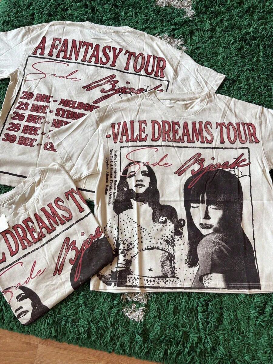 "Vale Dreams Tour" Retro Concert Tees Y2k Style Tee (220g Cotton T-Shirt) Printed T-Shirts, Unisex T-Shirts, Casual And Comfortable To Wear Men's Summer Round Neck Short Sleeve T-Shirts, Fashion Printed T-Shirts, Uni T-Shirts, Casual And Comfortable To Wear Vintage - Style Graphic T - Shirt - 白色 - 查看 1