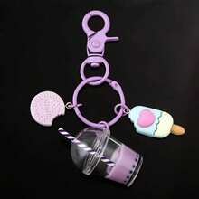 Sweet Pink Ice Cream & Bubble Tea Keychain Set - Cute Biscuit Keyrings For Girls Girl Handbag Purse Jewelry Friendship Gift - Purple - View 11
