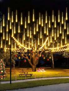 10pcs/Set Or 8pcs/Set Solar Powered LED Meteor Shower Lights, Waterproof Falling Icicle String Lights For Indoor/Outdoor Garden Yard Lawn Christmas/Halloween/New Year Decoration - Multicolor - View 13