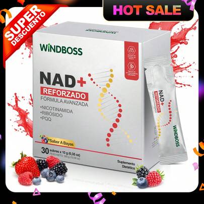  Windboss Suplemento líquido de NAD+ | Versión en sobres | 30 unidades | Parte de una rutina diaria para el bienestar y energía natural.