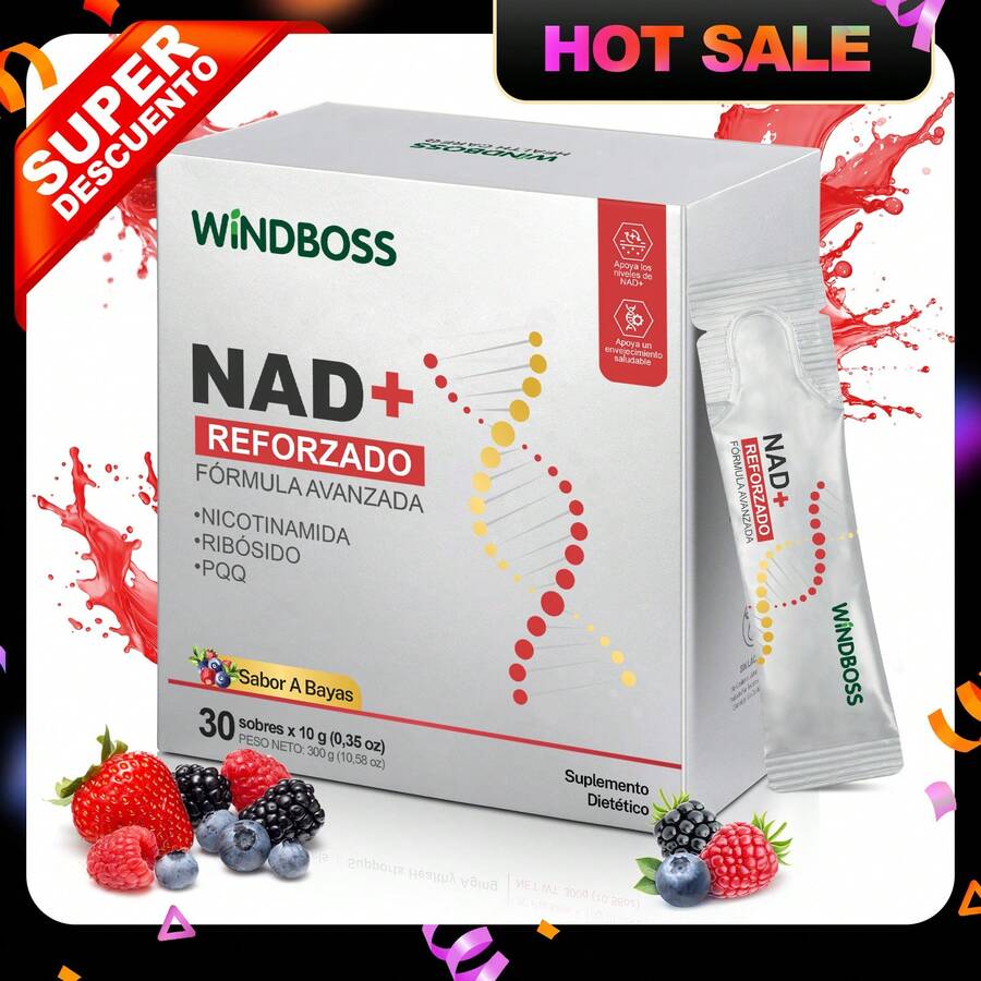 Windboss Suplemento líquido de NAD+ | Versión en sobres | 30 unidades | Parte de una rutina diaria para el bienestar y energía natural.