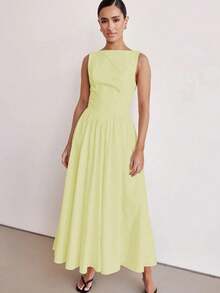 MODA MO, REF: H978 Women's Dress, Long Dress, Sleeveless, Round Neckline, High Waist, Backless, Zipper Dress, Slim Model, A-Line Dress, Elegant, Modern, Light, Comfortable, Versatile, Refined Look, Casual Chic Dress, Event Dress, Sophisticated Look, Summer Dress, Quality Finish, Feminine Style. - 黃色 - 查看 1