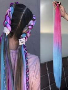 2 kolorowe tęczowe akcesoria do włosów ombre – niezbędne na imprezy, warkoczowy kucyk, opcje różowo-niebieskie-fioletowe – lekkie, wytrzymałe peruki syntetyczne, odpowiednie na festiwale, gale, cosplay, akcesoria do kostiumów K-popowych, luksusowy zestaw zawiera 1 pełną perukę